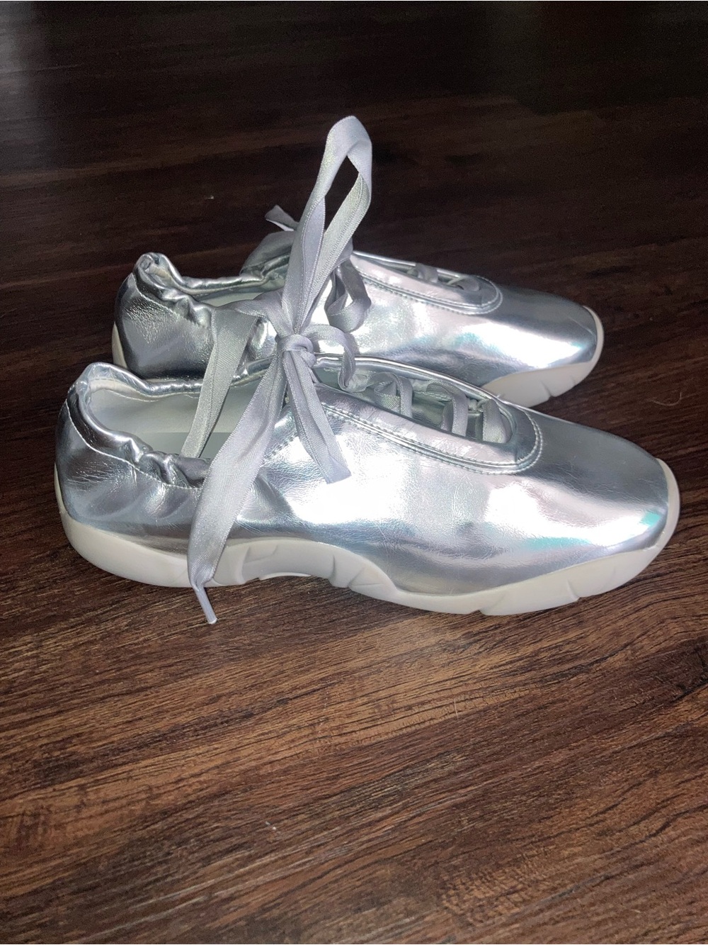 JW PEI silver Satin Ballerina Sneakers Women's Size 8